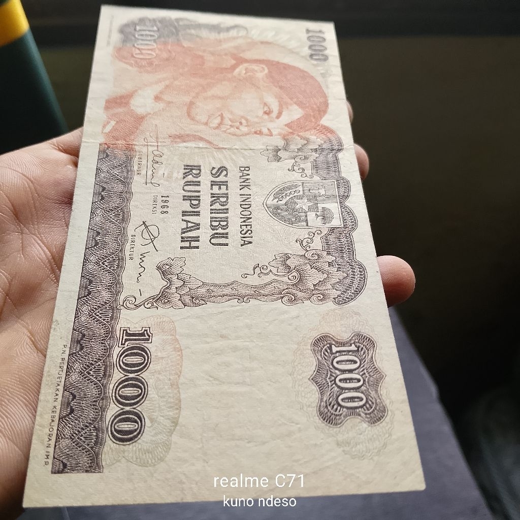 Uang Kuno 1000 Rupiah 1968 Jenderal Soedirman - Kondisi VF No Seri Cantik