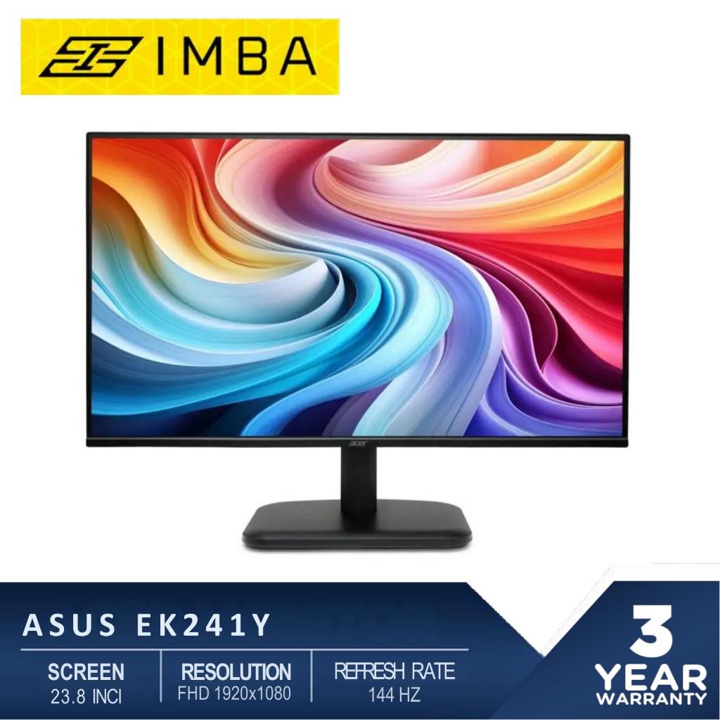 ACER MONITOR 24 INCH EK241Y IPS FHD 1080P 1MS 144HZ 3Y SERVICE + 1Y AADP