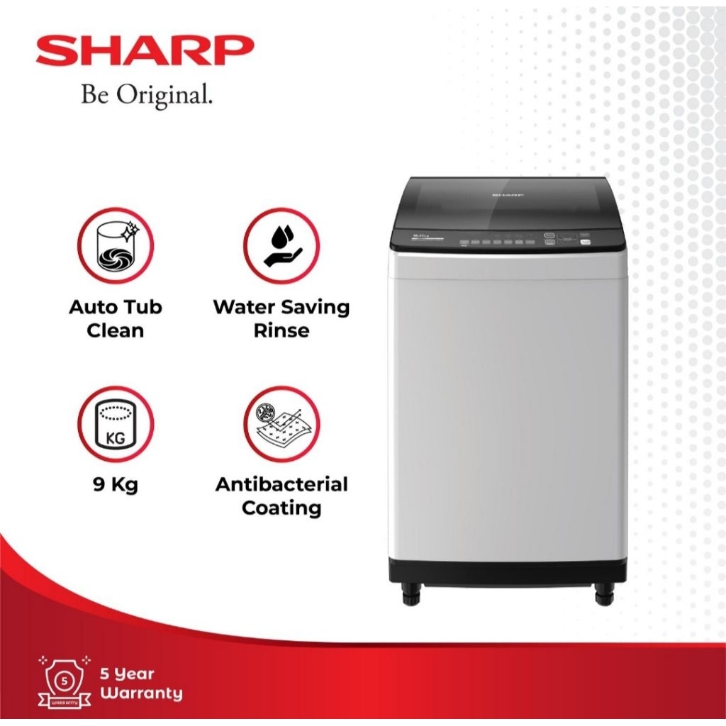 MESIN CUCI SHARP 1TABUNG 9KG ES-M9000T-GG TOP LOADING SHARP 9KG