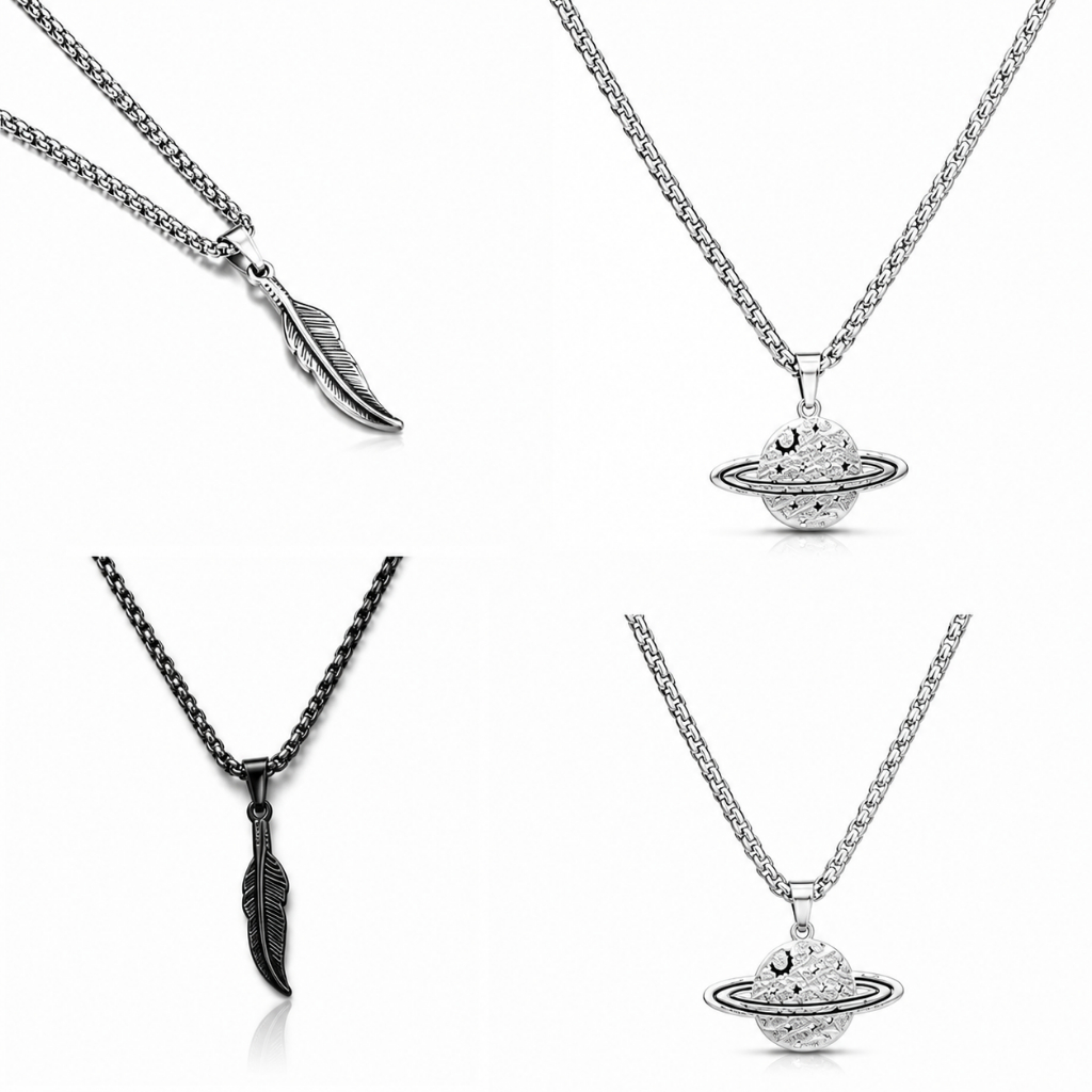 Kalung Pria Titanium Smile Necklace Billie Eilish Cross Thunder Star Bintang Pendant Korea Style