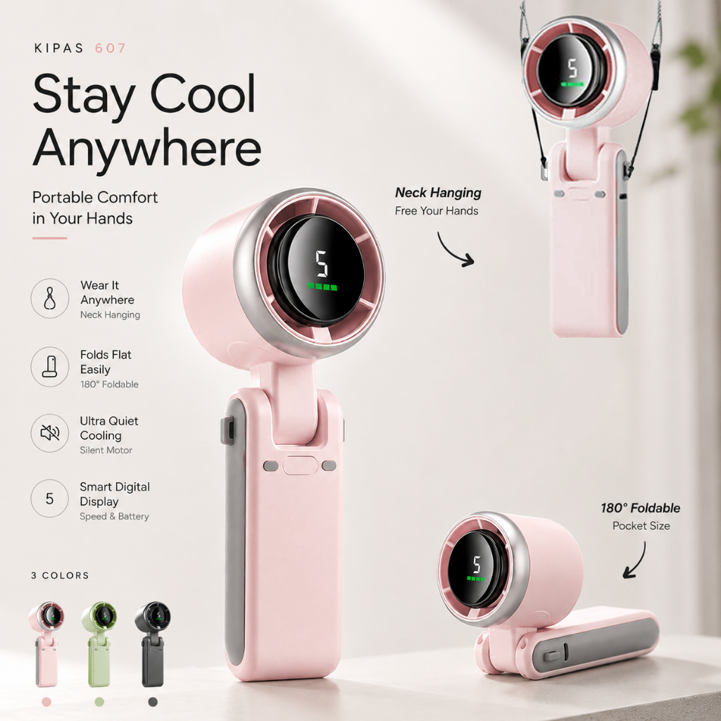 Kipas Angin Mini Portable USB Kipas Lipat 5-Speed Wind LED Display Dengan Untuk kipas angin portable