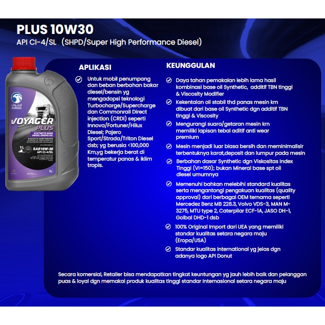 ADNOC VOYAGER PLUS 10W30 **4 (EMPAT)** LTR