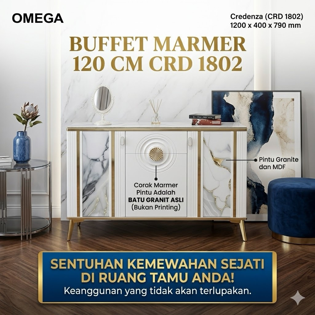OMEGA Buffet Marmer Credenza Meja Altar Meja TV Lemari TV Sideboard Marmer Lemari Serbaguna Meja Paj