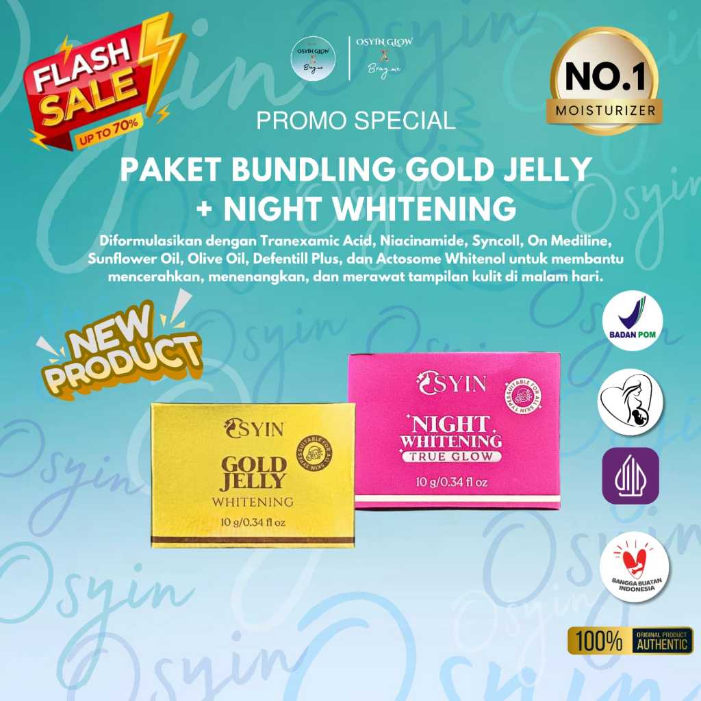 Osyin Glow Paket Bundling ( Gold Jelly Premium Whitening 10gr + Night Whitening True Glow  10gr )