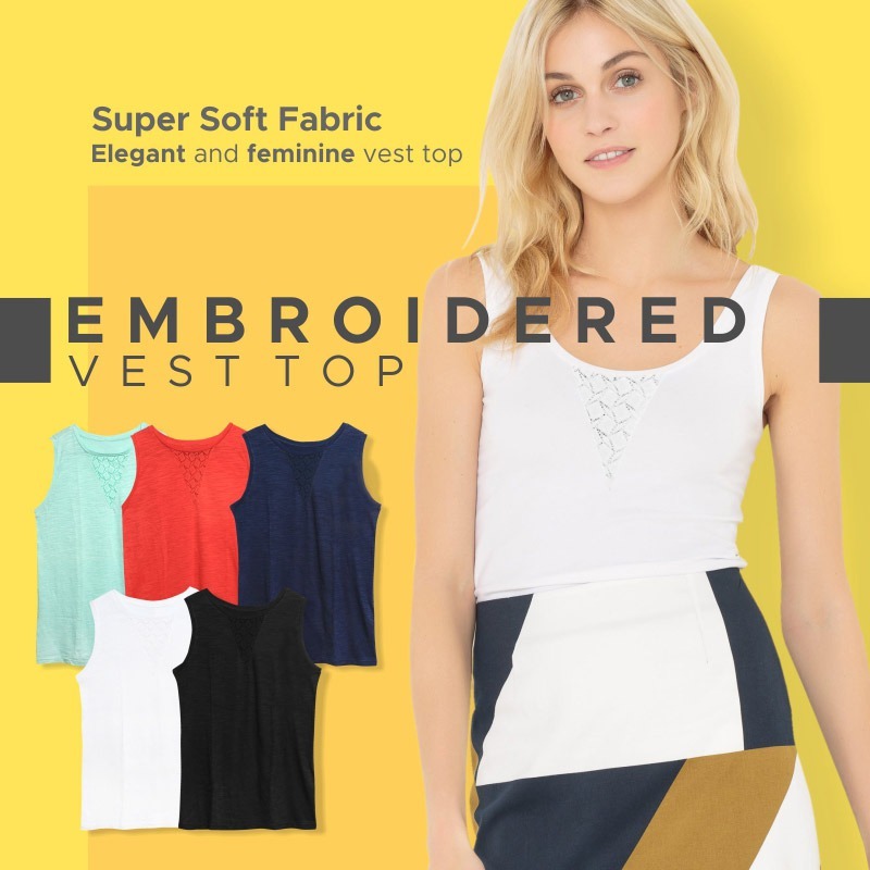 Tank Top Banana Republic Cotton Modal Premium Lembut & Adem | Embroidered Vest Top Wanita