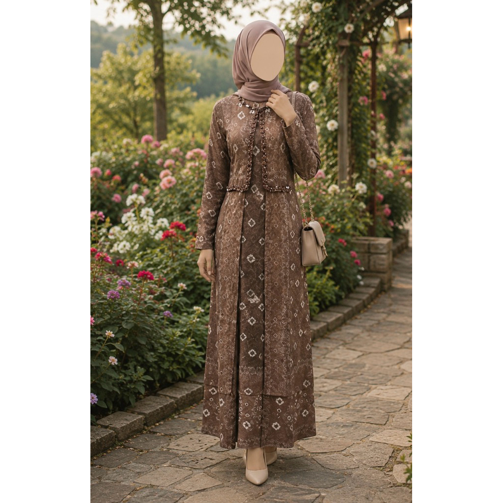 Gamis Buka Pintu Rompi Jumputan Palembang | Bahan Viscose Kembang Tabur