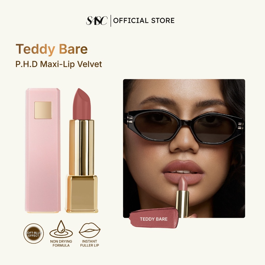 SASC P.H.D Maxi-Lip Velvet Lipstick Plump Effect - Teddy Bare (Cool to Dark Undertone)