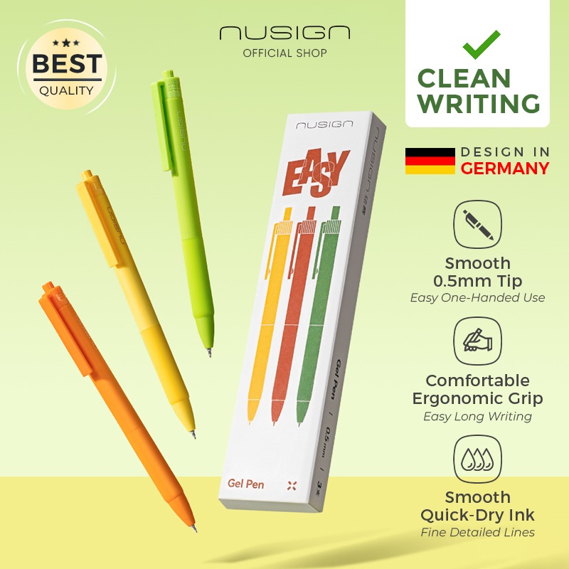 Nusign (3pcs) EASY Pen / Gel Pen Warna Warni Tinta Hitam Isi 3 NS564
