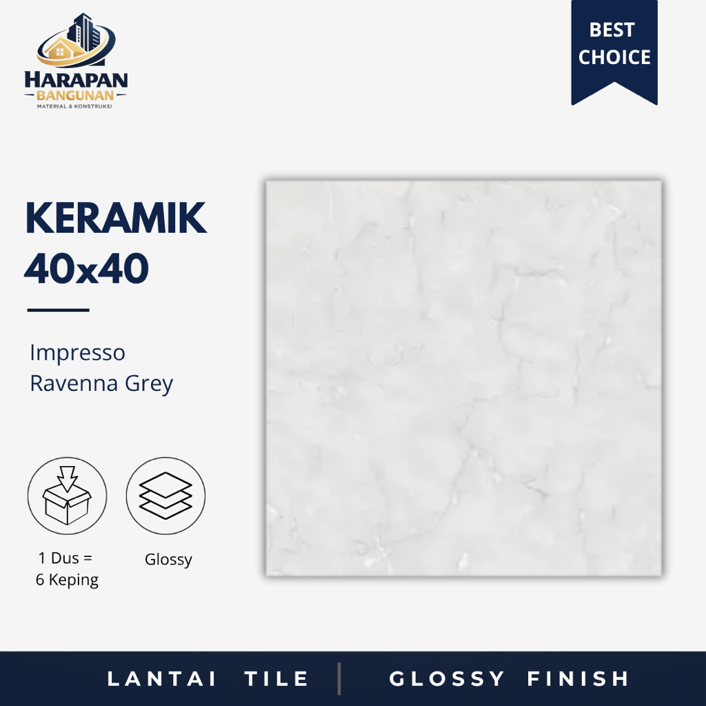 Keramik Lantai 40x40 Abu Abu Impresso Ravenna Grey Marble Glossy 40 x 40