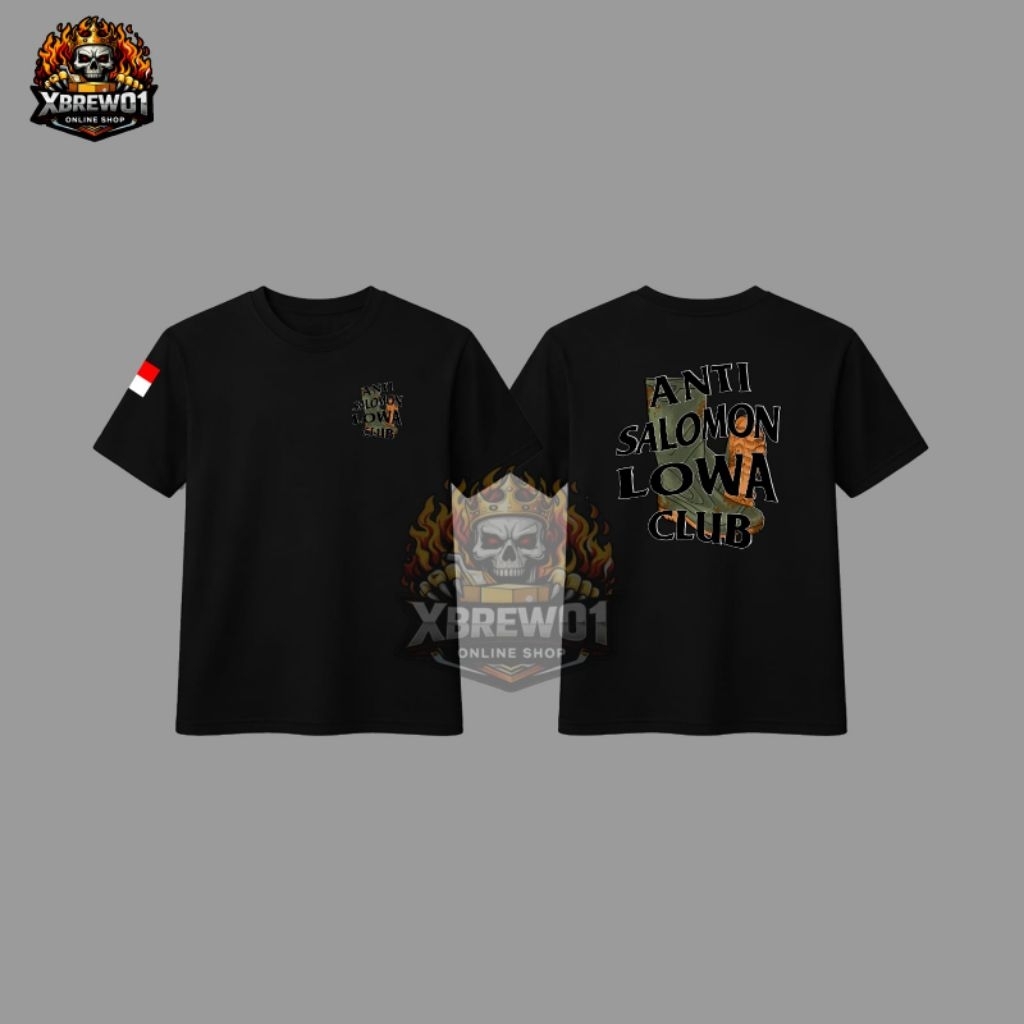 BAJU KAOS HITAM TANGAN PENDEK ANTI SALOMON LOWA CLUB DESIGN UNIK DAN MENARIK BAHAN KATUN COMBAT 24S 