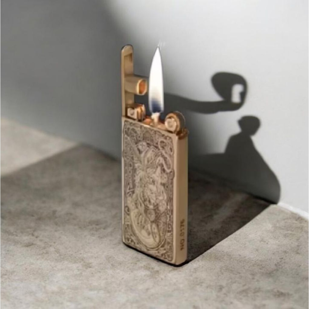 korek api sumbu minyak zorro 753 slim vintage brass copper oil lighter gift box