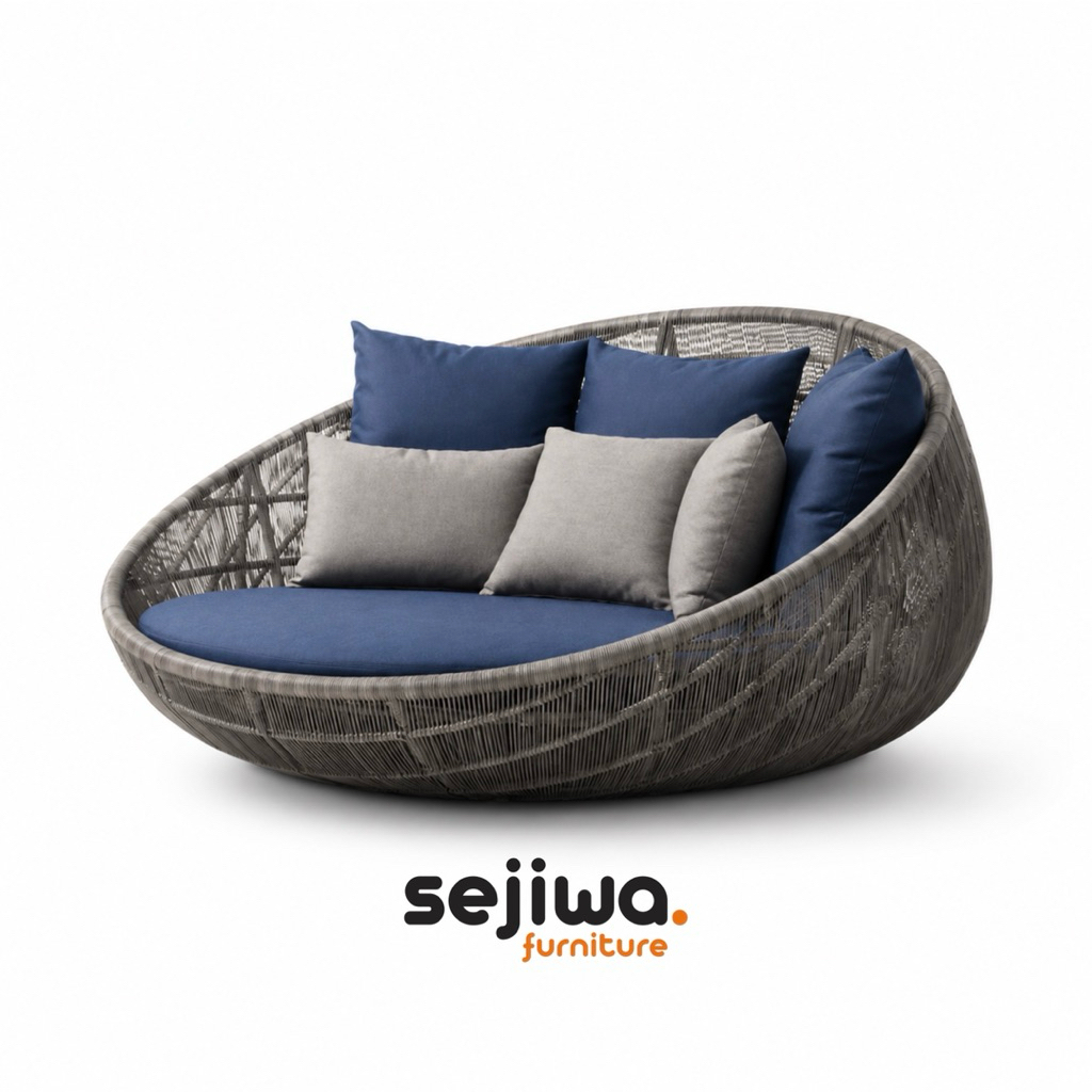 Sejiwa Furniture - Daybed Rotan Sintetis / Sofa Bed Anyaman Rotan Sintetis / Sofa Santai Outdoor Kol