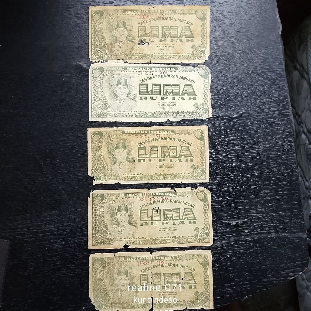Uang Kuno 5 Rupiah 1947 kondisi poor