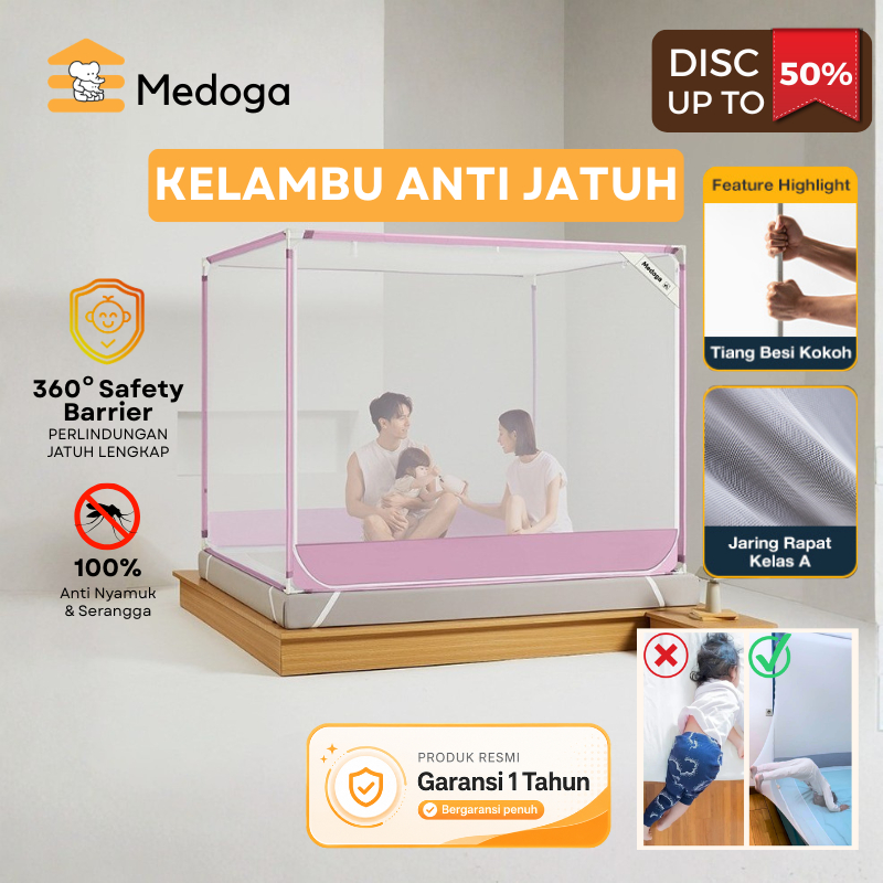 Medoga Kelambu Tidur Minimalis Anti Jatuh Anti Nyamuk Tenda Bayi & Dewasa Jumbo Kotak 120 160 180 20