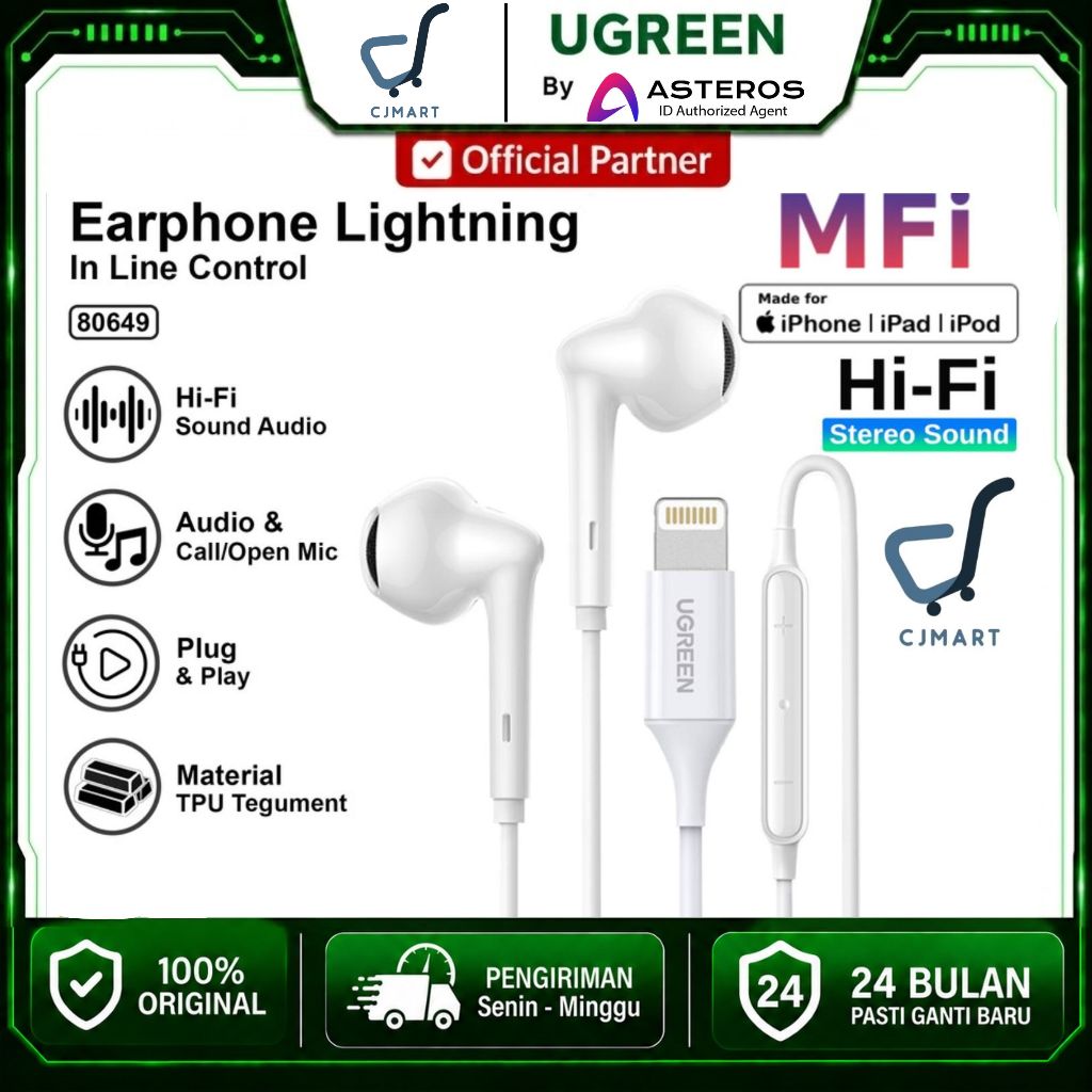 UGREEN Earphone Handsfree Iphone Lightning / Jack 3.5MM / Type C Ori