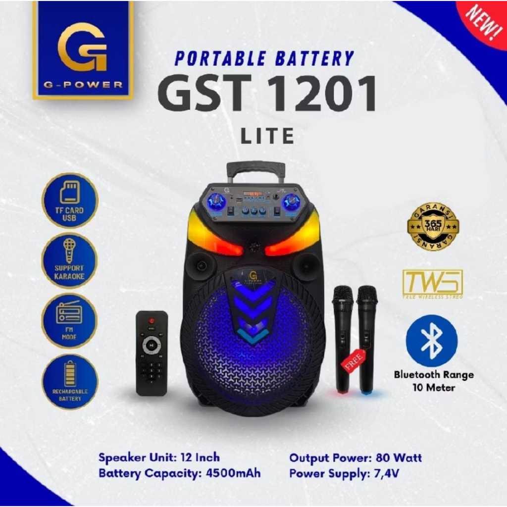 G-POWER Speaker Bluetooth Lite GST 1201 - Speaker Bluetooth Portable / Speaker Karaoke 12 inci