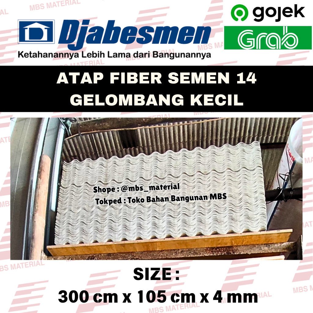 Djabesmen - Asbes / Atap Fiber Semen 4 MM x 300 CM (Gelombang Kecil / 14 Gelombang)