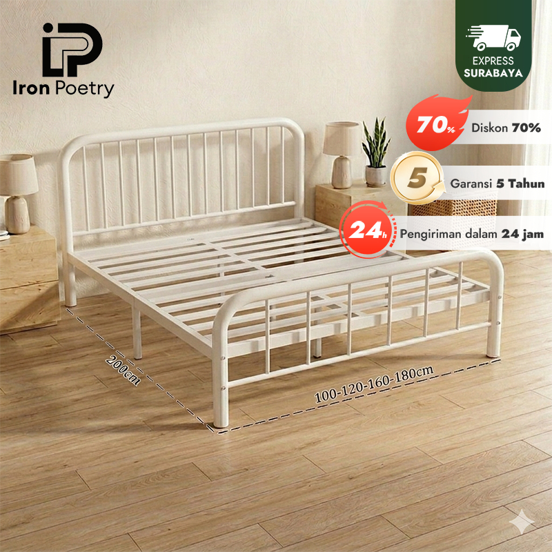 [Surabaya Express]Ranjang besi Tempat tidur besi sofa bed besi tempat tidur rangka baja 100/120/160/