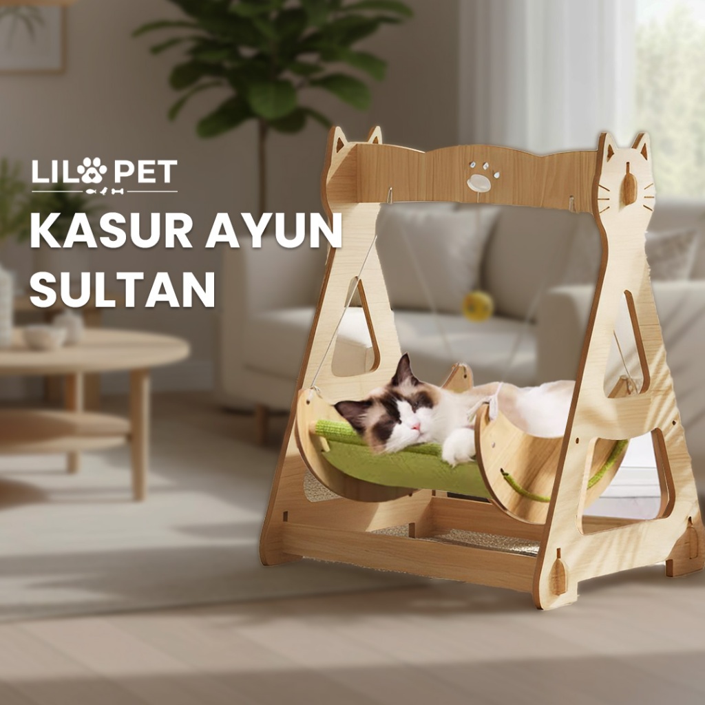 Lilopet Kasur Hammock Ayun Goyang Kucing Anjing Bahan Kayu Termasuk Kasur Mudah Dirakit Bisa Dicuci 
