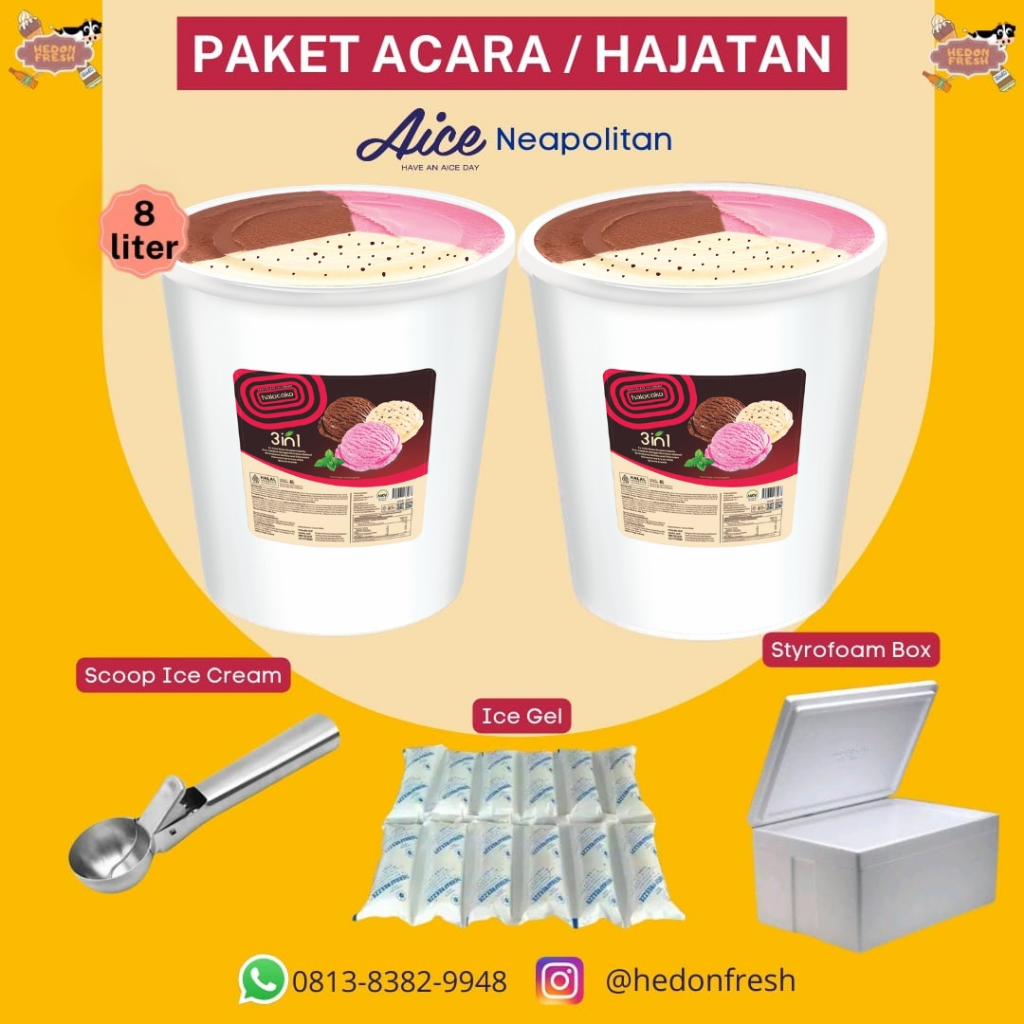 Paket Ice Cream Aice Halocoko 3in1 isi 8 Liter Untuk Acara Pernikahan Hajatan dan Ulang Tahun