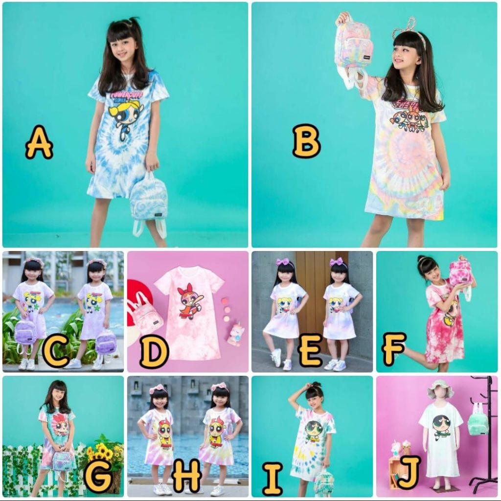 Dress Caracter Tiedye the Powerpuff Girl Series Jovanka / Dress Ransel Jovanka / Rok Jovanka / Dress