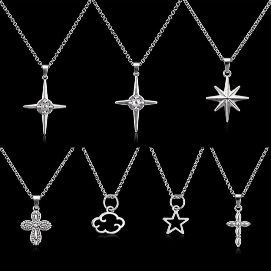 Kalung Smile Necklace Cross Star Bintang Pendant Korea Style Perak Silver Pria Wanita 04
