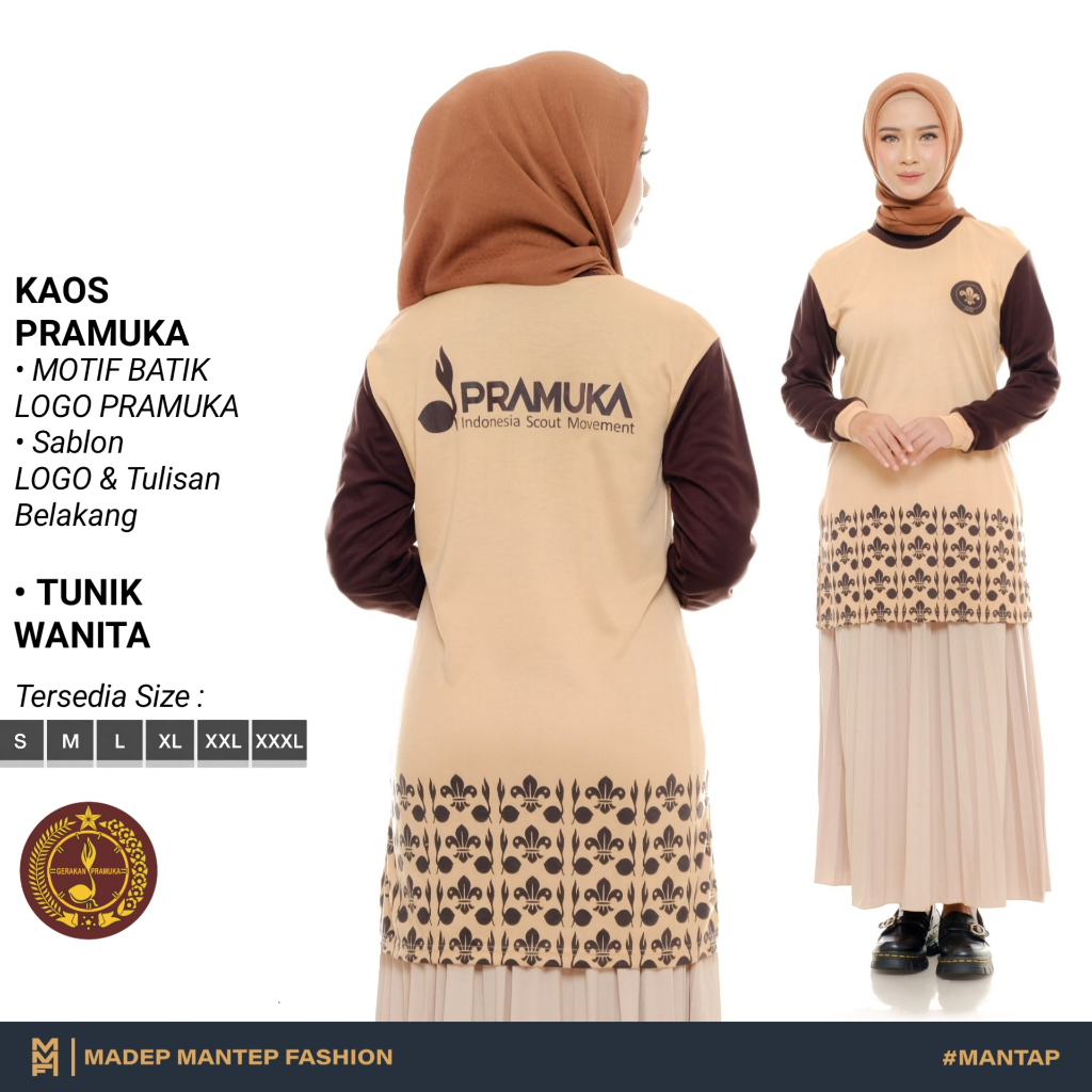 Kaos Pramuka Tunik Wanita Terbaru Kaos Pramuka Wanita Lengan Panjang Kegiatan Pramuka Coklat MMF