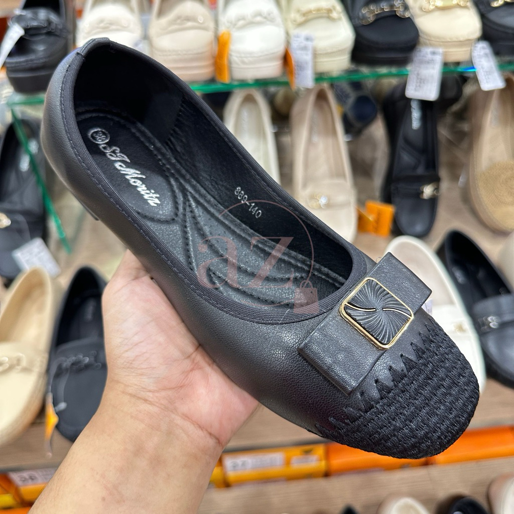 St. Moritz sepatu casual sekolah kerja wanita flat shoes hitam putih beige