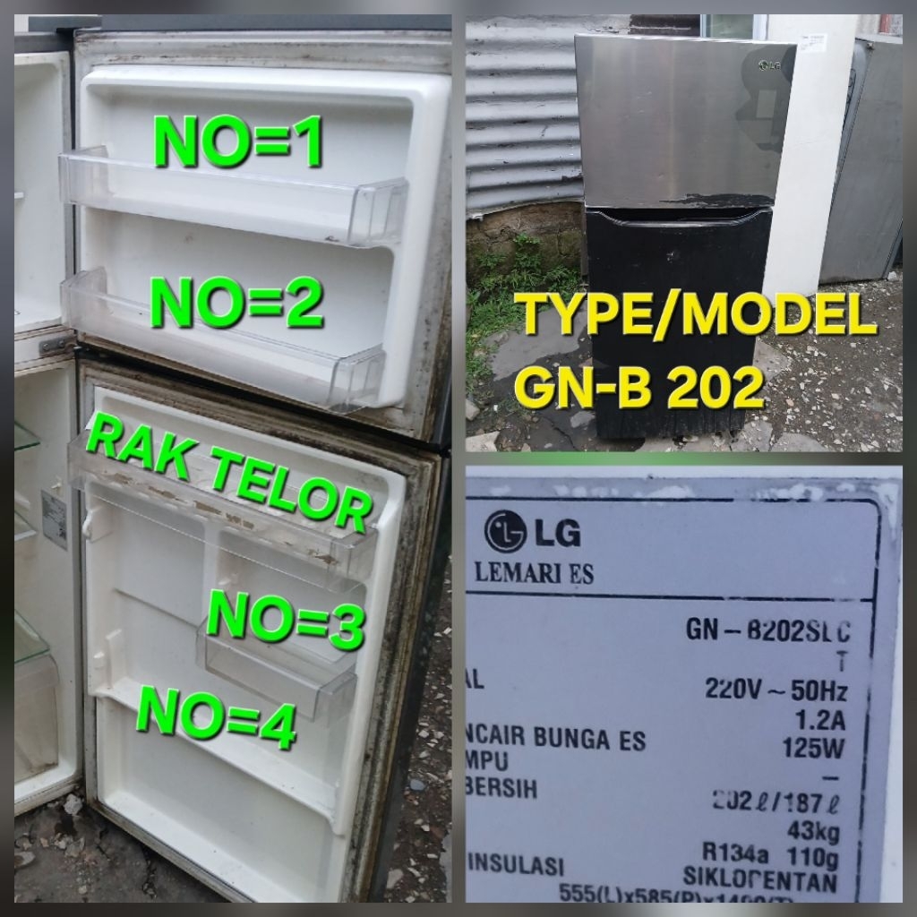 RAK KULKAS/RAK BOTOL merk LG,model GN-B202.original dan custom.