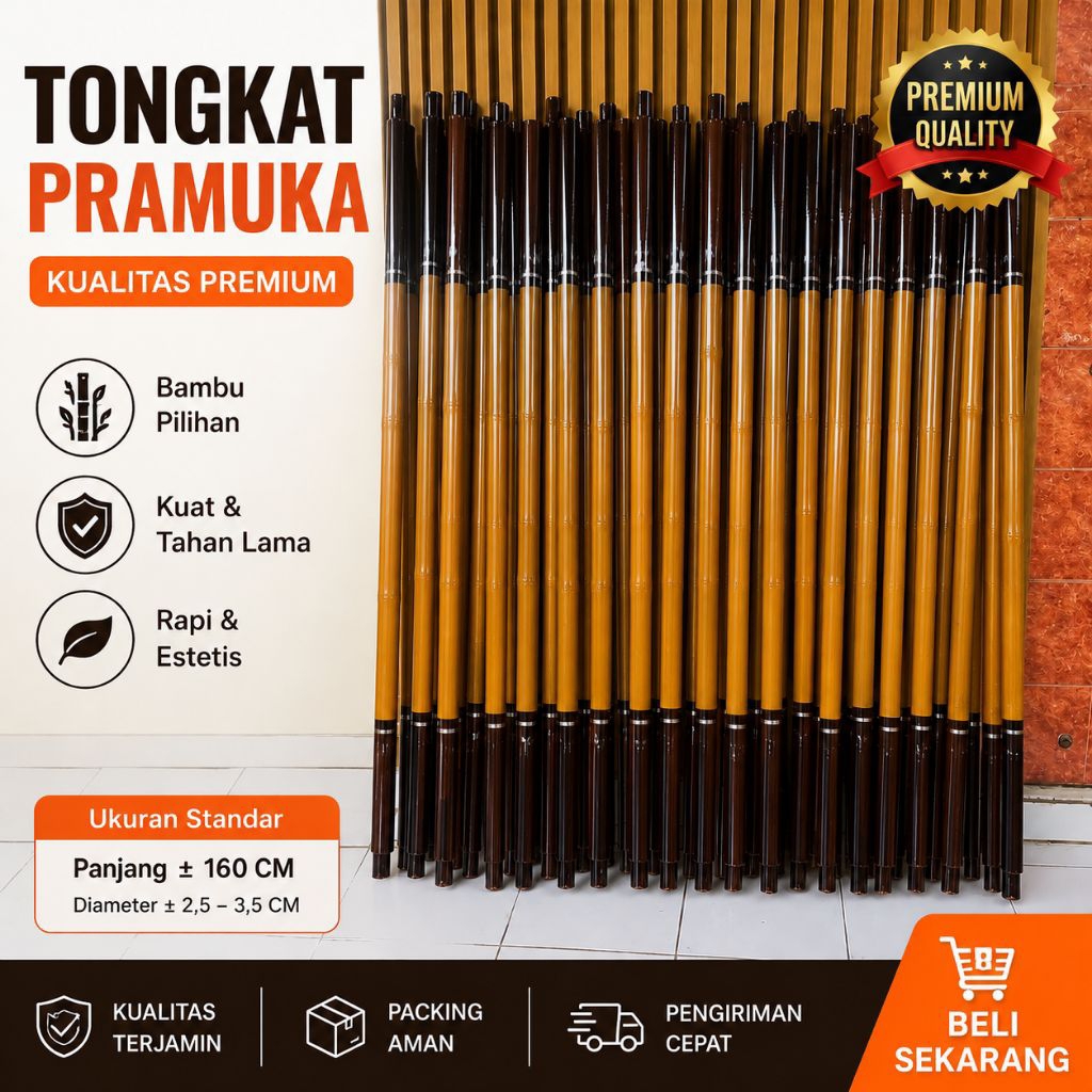 Tongkat Pramuka 160cm Bambu Asli | Cocok untuk Pionering & Kemah