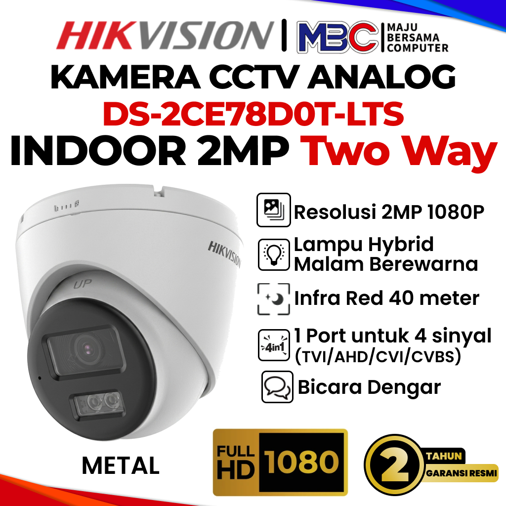 CCTV Analog HikVision 2MP Indoor Two Way Bicara Dengar DS-2CE78D0T-LTS 2CE76DOT - CCTV Analog HikVis