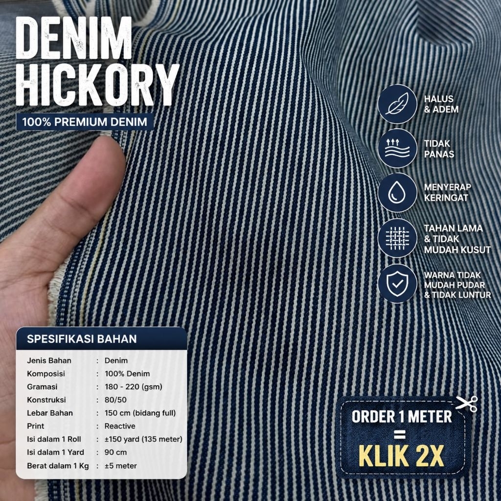 bahan denim hickory // denim pants // denim shirt // denim smoked // denim meteran