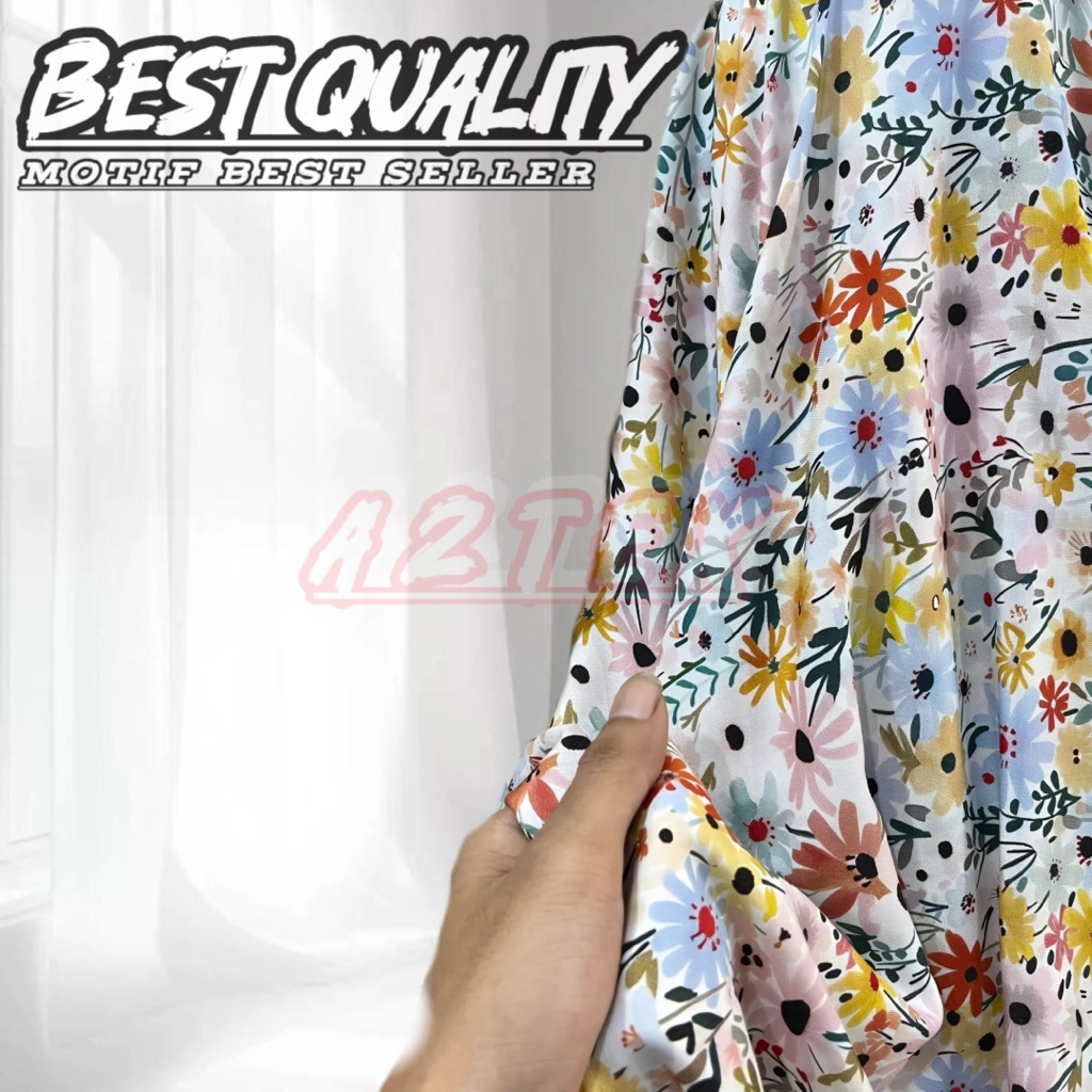 Kain Katun Rayon Viscose Premium - Kain Rayon Motif Bunga Kecil Eksklusif - Kain Katun Original - Ba