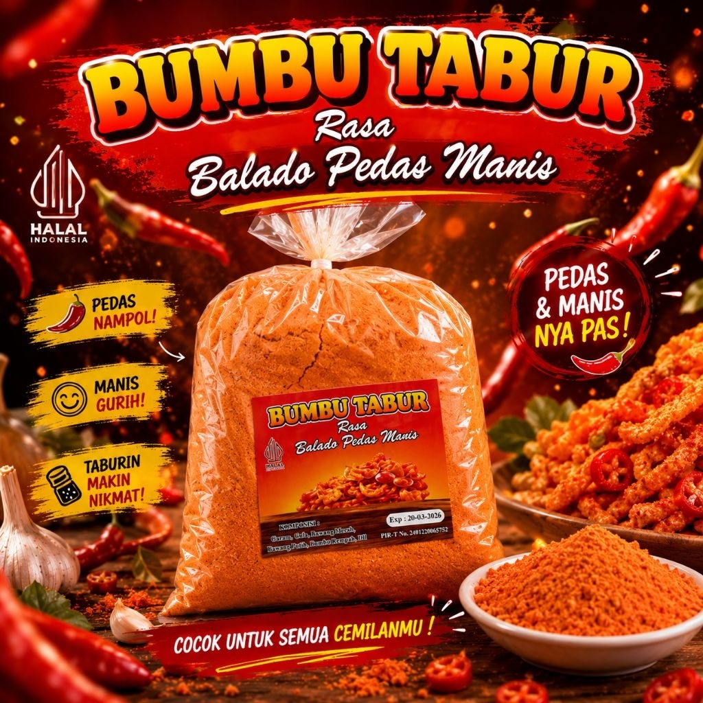 Bumbu Balado,Bumbu Tabur Manis Pedas 1kg,BUMBU TABUR RASA SAPI PANGGANG,Bumbu Tabur Rasa Balado