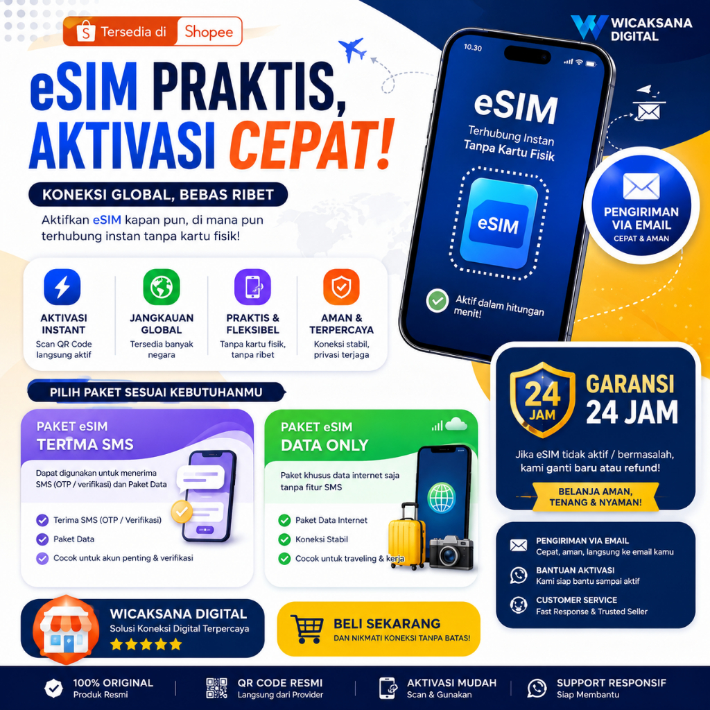 eSIM Indonesia & Global Anti Ribet | Support iPhone Inter & Android eSIM | Bisa Terima SMS OTP | Gar