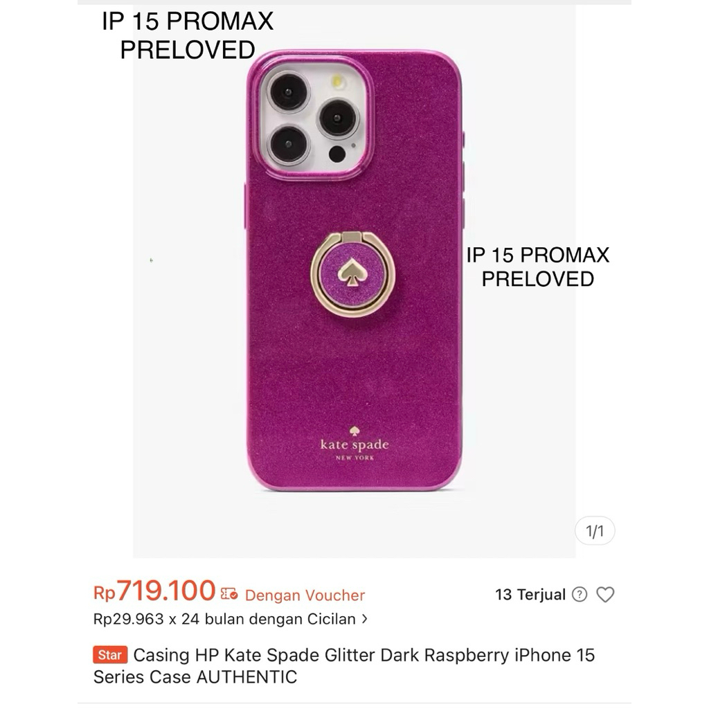 Case kate spade preloved | Casing HP Kate Spade Glitter Dark Raspberry iPhone 15 Series Case AUTHENT