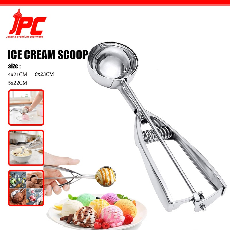 JPC 22CM 23CM Sendok Es Krim Stainless Steel Dengan Mekanisme Pelepas Pemicu Sendok Kue Besar/Sedang