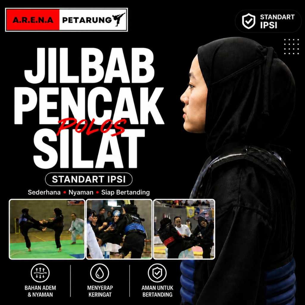 jilbab silat hitam polos tanpa pita renda , jilbab standart ipsi premium