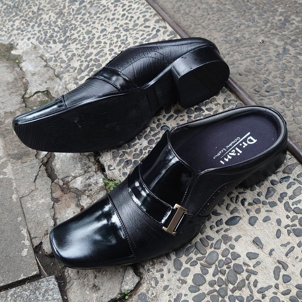 BIG SIZE  SEPATU SANDAL BUSTONG FORMAL PRIA KULIT SAPI 100% MODEL B6015 HITAM ( PRODUKSI SENDIRI )