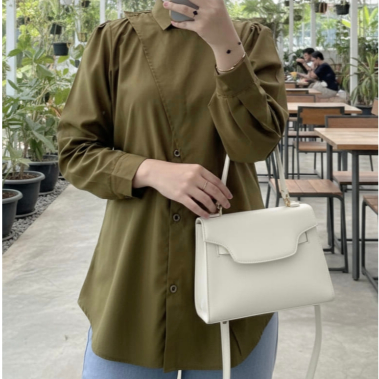 Hanin Kemeja Bahan KATUN TOYOBO Berkerah Kancing depan (busui) Olive