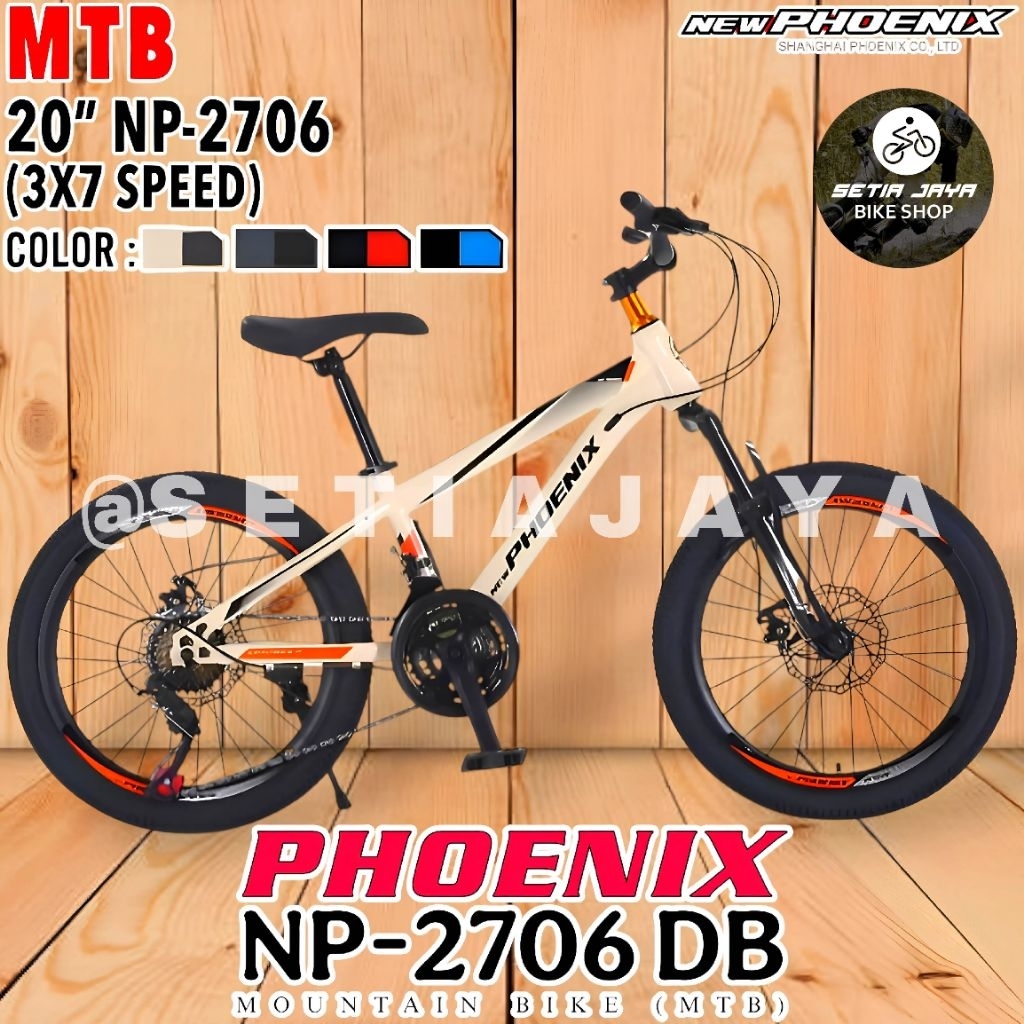 Sepeda Gunung MTB 20" Inch PHOENIX NP-2706 DB, Frame Steel, 3x7 Speed, Rem Cakram, Mountain Bike New