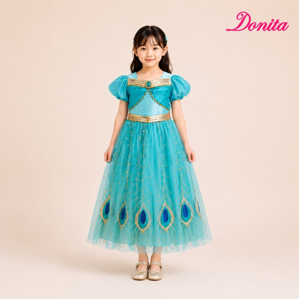 DNC 036 -DRESS PARTY KARAKTER JASMINE WHITE ANAK BRAND DONITA