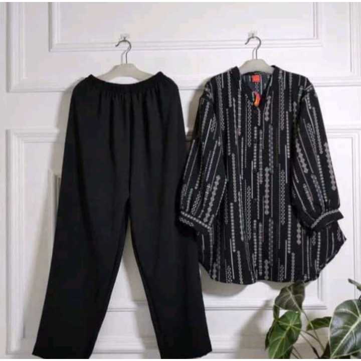 ONE SET MALIKA RAYON KOMBINASI RAYON MIX CRINKEL - SETELAN WANITA SALUR KEKINIAN - ONE SET WANITA TE