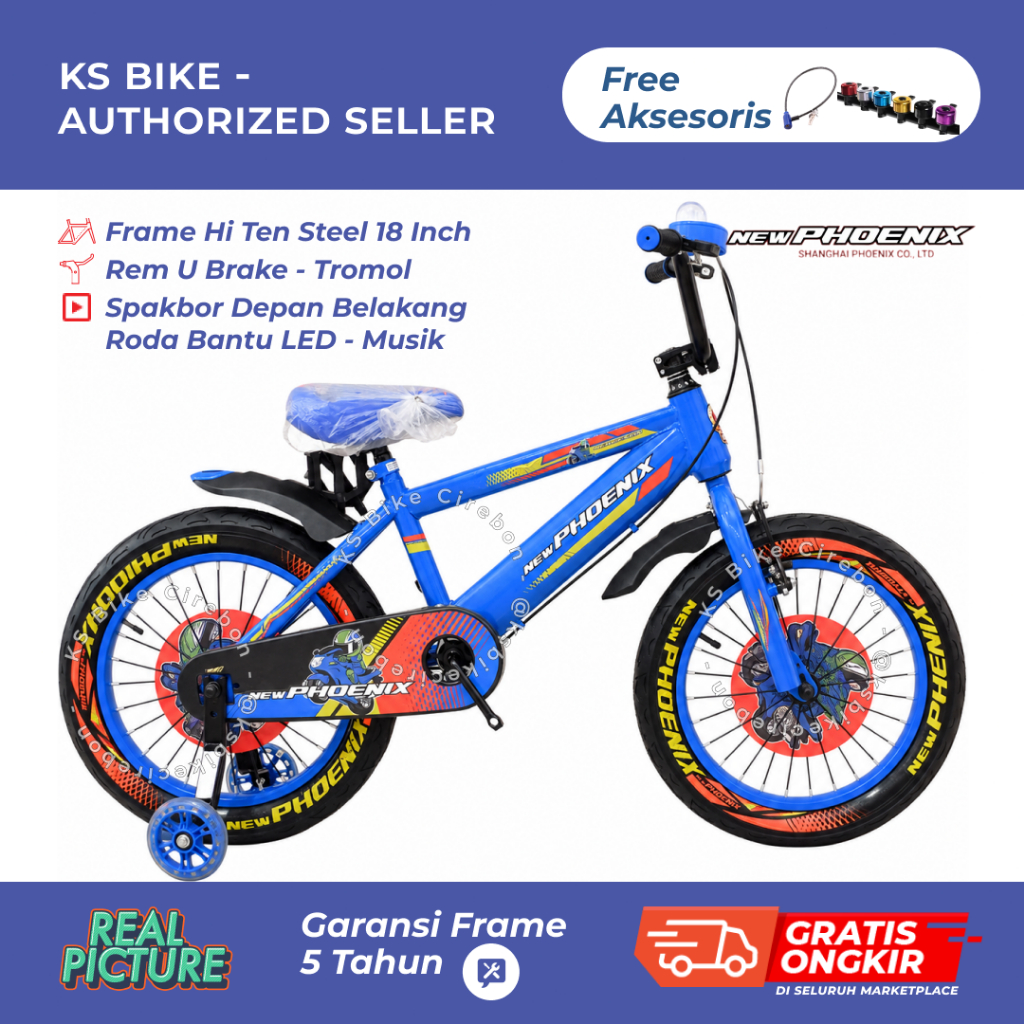 Sepeda BMX 18 New Phoenix 2203-3 Hi Ten Steel Rem V Brake Sepeda Anak Laki Laki Cowo Umur 4 5 6 Tahu