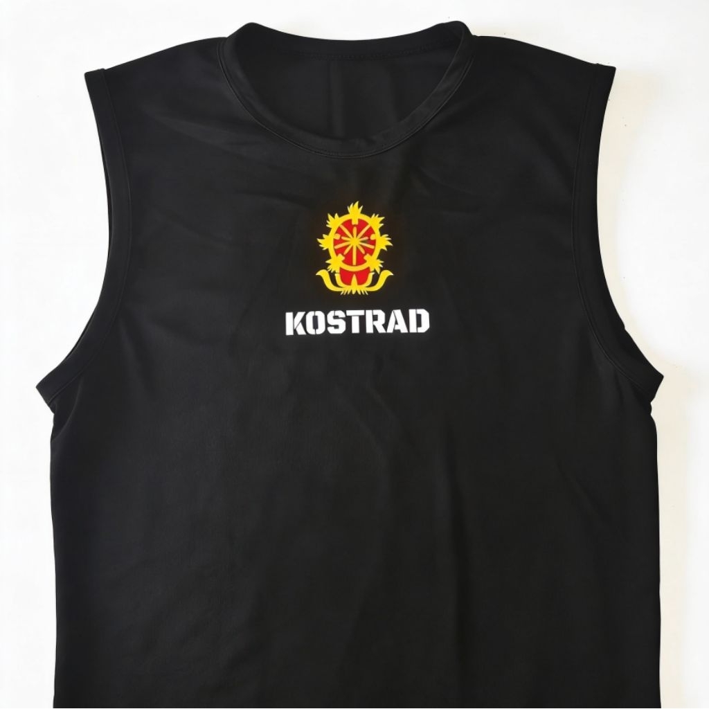 SINGLET KOSTRAD bahan DRYFIT, dan ada juga TNI AD/ TNI AU/ TNI AL/ MARINIR/ RAIDER/ KOPASSUS/ INFANT