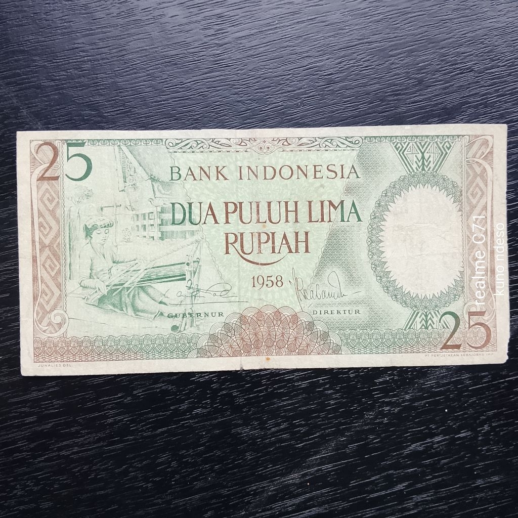 Uang Kuno 25 Rupiah Seri Pekrja Tahun 1958 Perpix AAA