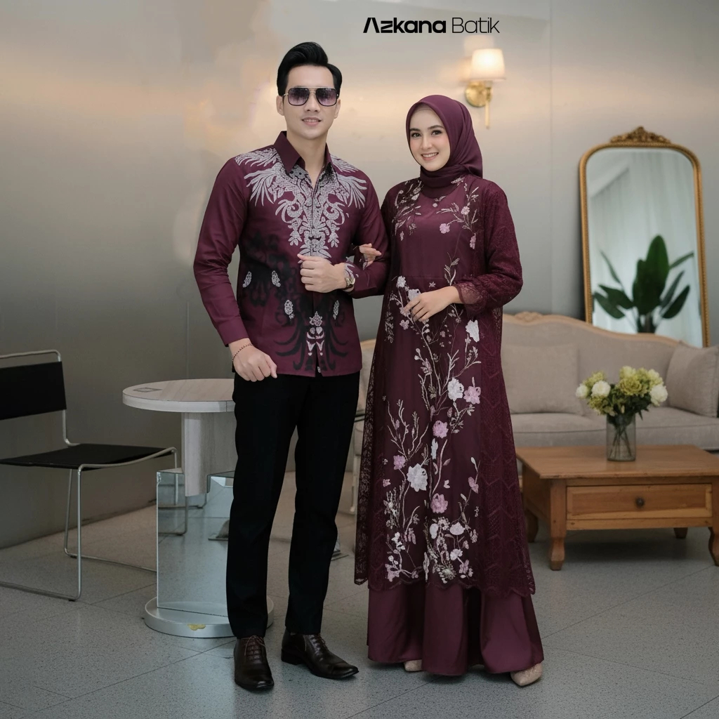 Azkana Batik | Gamis Lebaran 2026 Model Gamis Terbaru Sarimbit | Gamis Brokat Couple Remaja Kekinian
