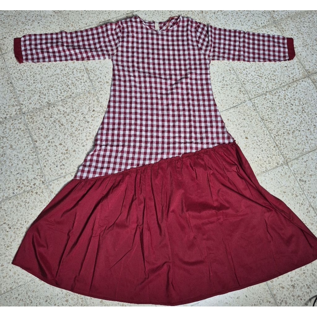 Gamis kotak kotak merah preloved