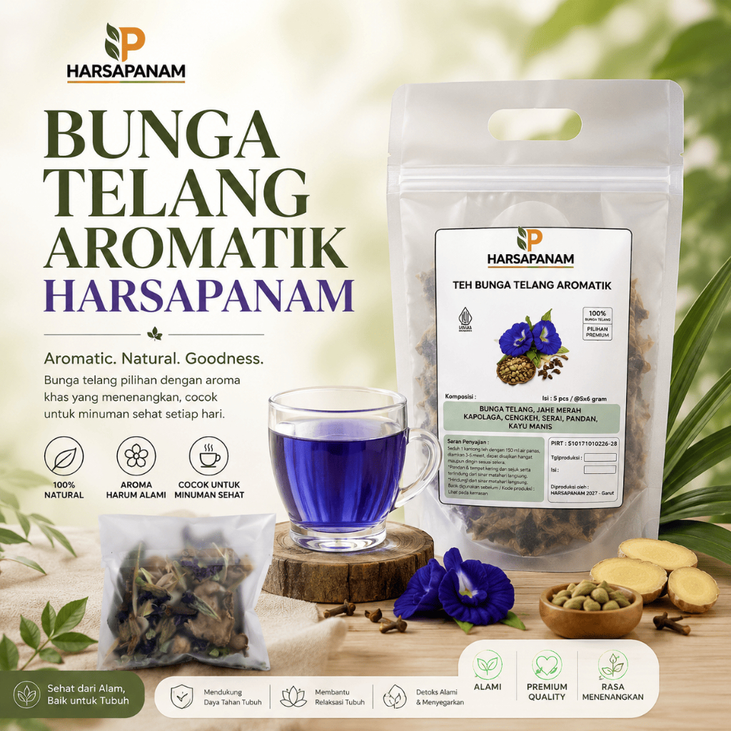 TEH BUNGA TELANG AROMATIK HARSAPANAM | SOLUSI RAMBUT BERUBAN | ISI 10