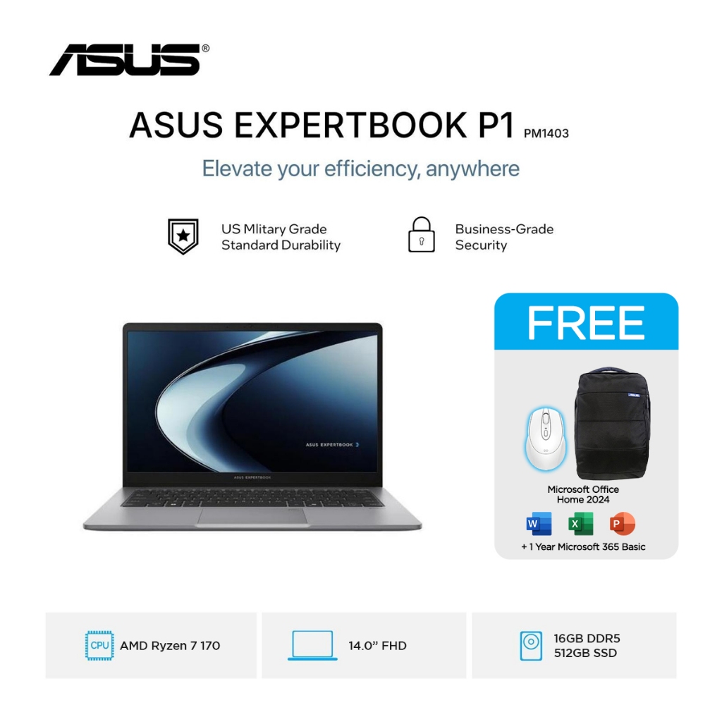 ASUS ExpertBook P1 PM1403CDA Ryzen 7 170 512GB SSD 16GB FHD Win11+OHS